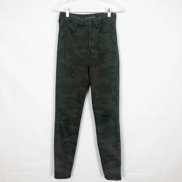 American Eagle Curvy Super High Rise Next Level Stretch Camo Distressed Jeans - Picture 1 of 13